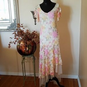 Multi color lace maxi dress.